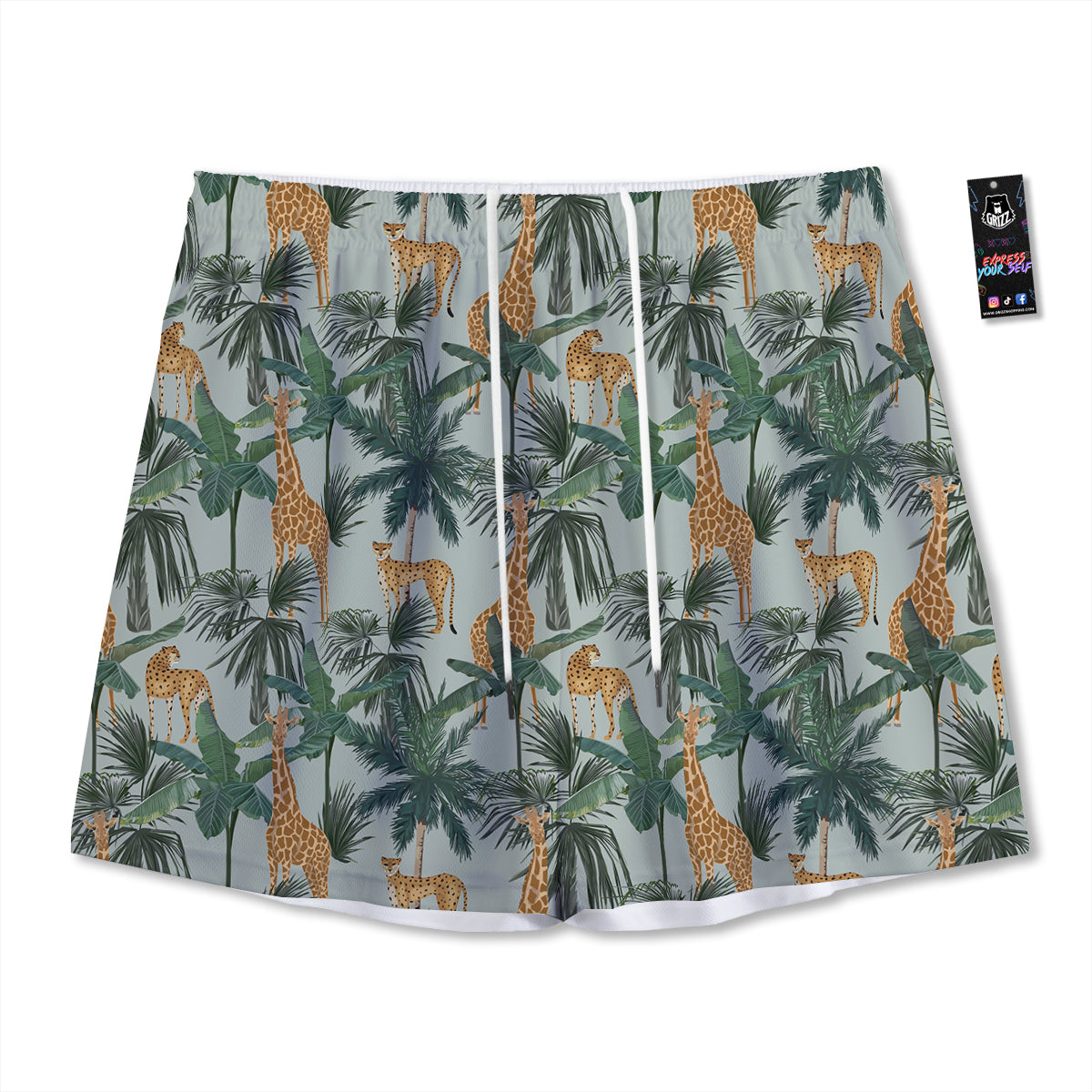 Giraffe And Leopard Vintage Print Pattern  Mesh Shorts