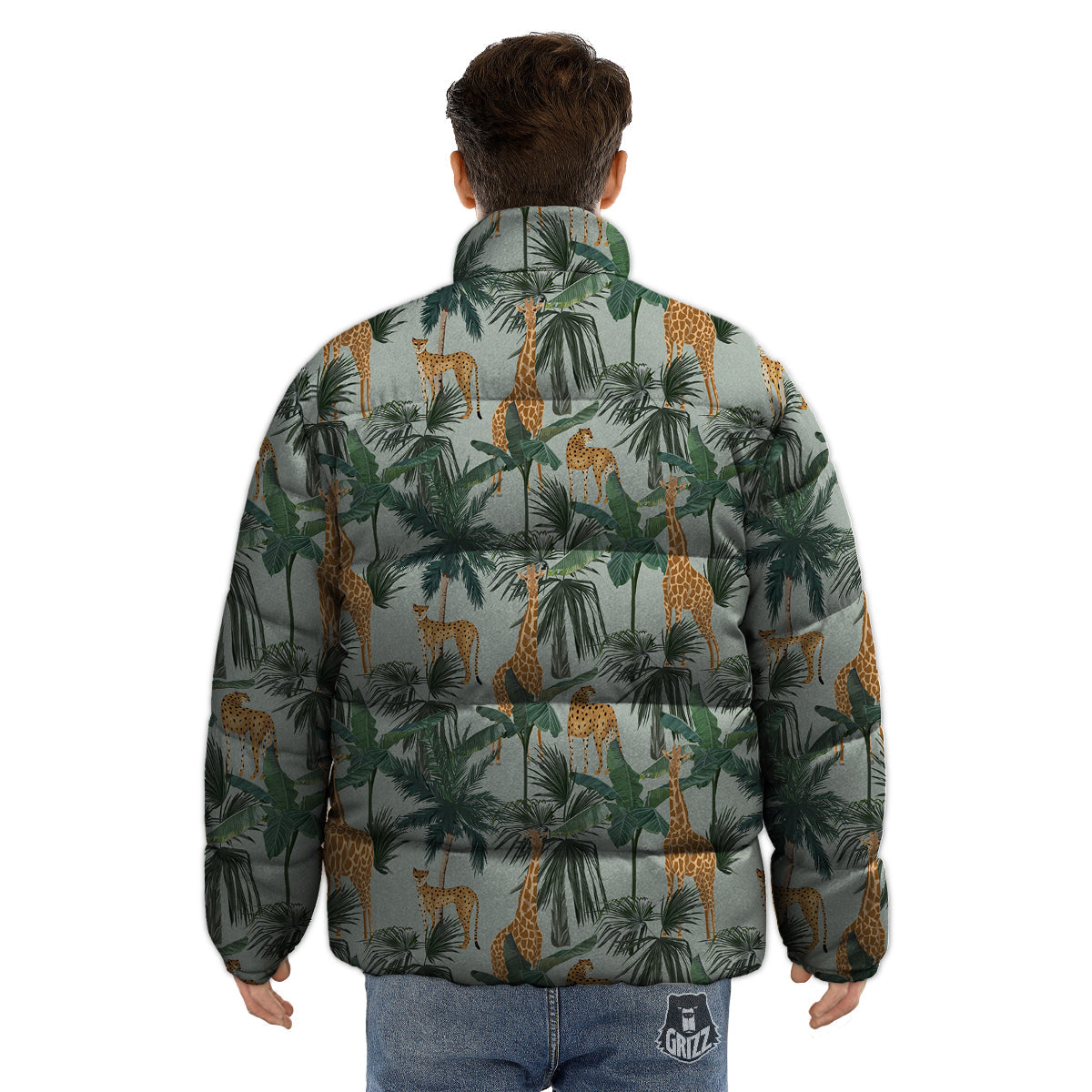 Giraffe And Leopard Vintage Print Pattern Puffer Jacket-grizzshop