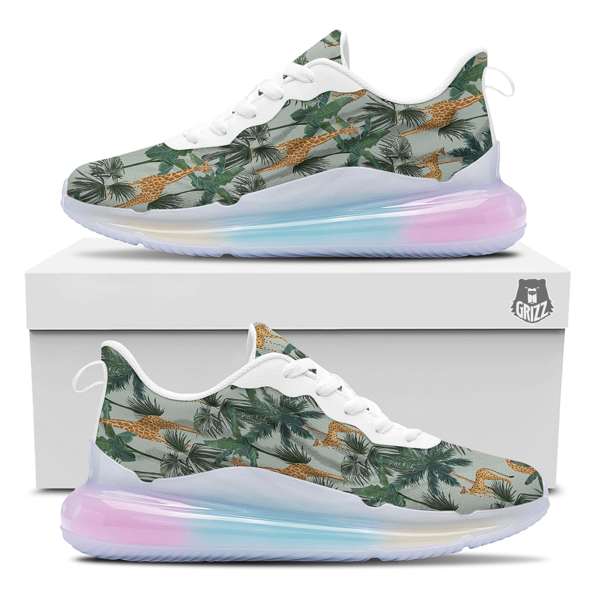 Giraffe And Leopard Vintage Print Pattern Running Sneakers-grizzshop