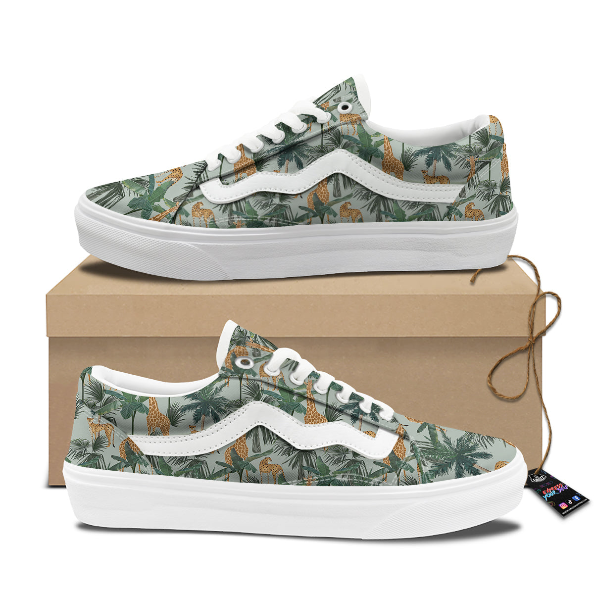 Giraffe And Leopard Vintage Print Pattern Skate Shoes-grizzshop