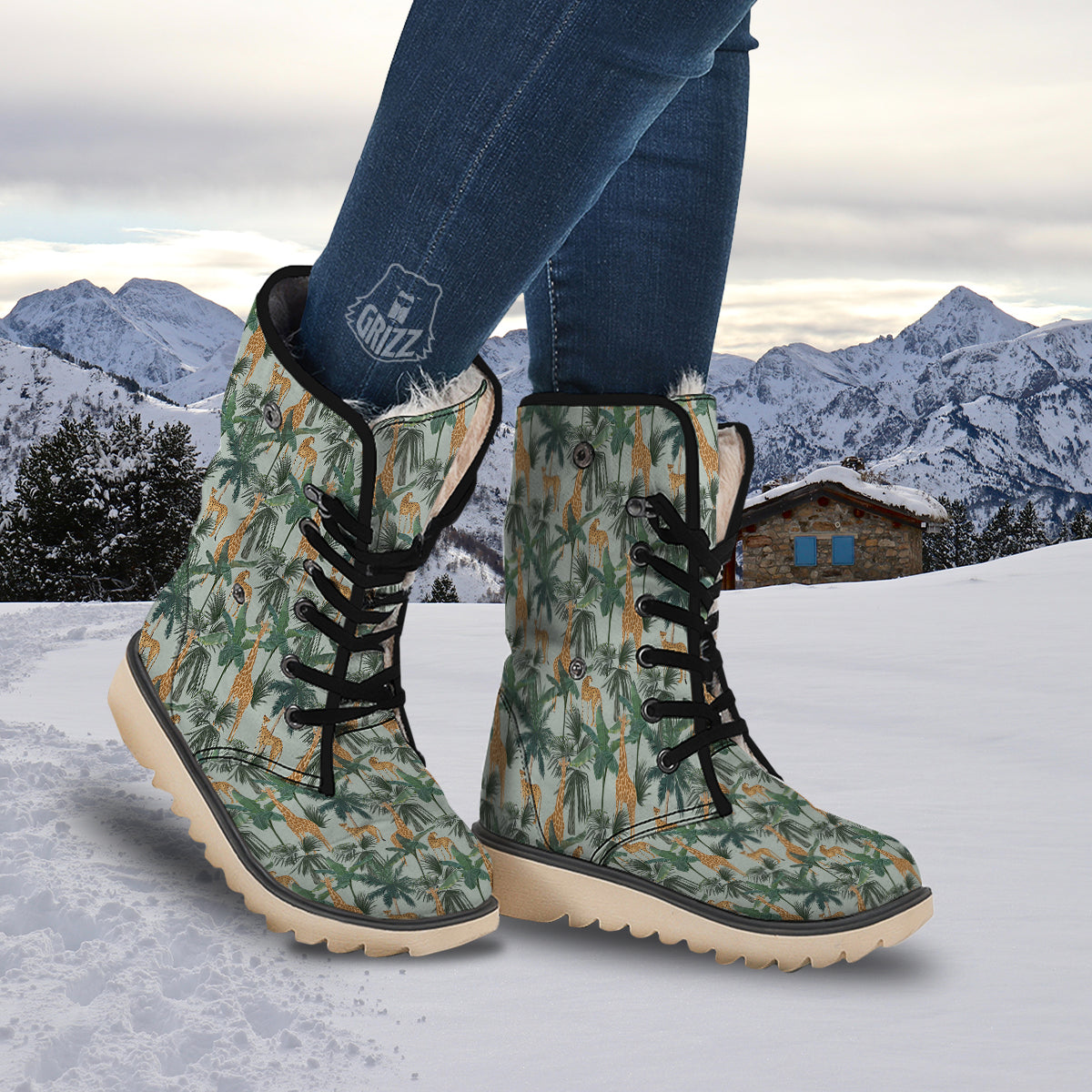 Giraffe And Leopard Vintage Print Pattern Snow Boots-grizzshop