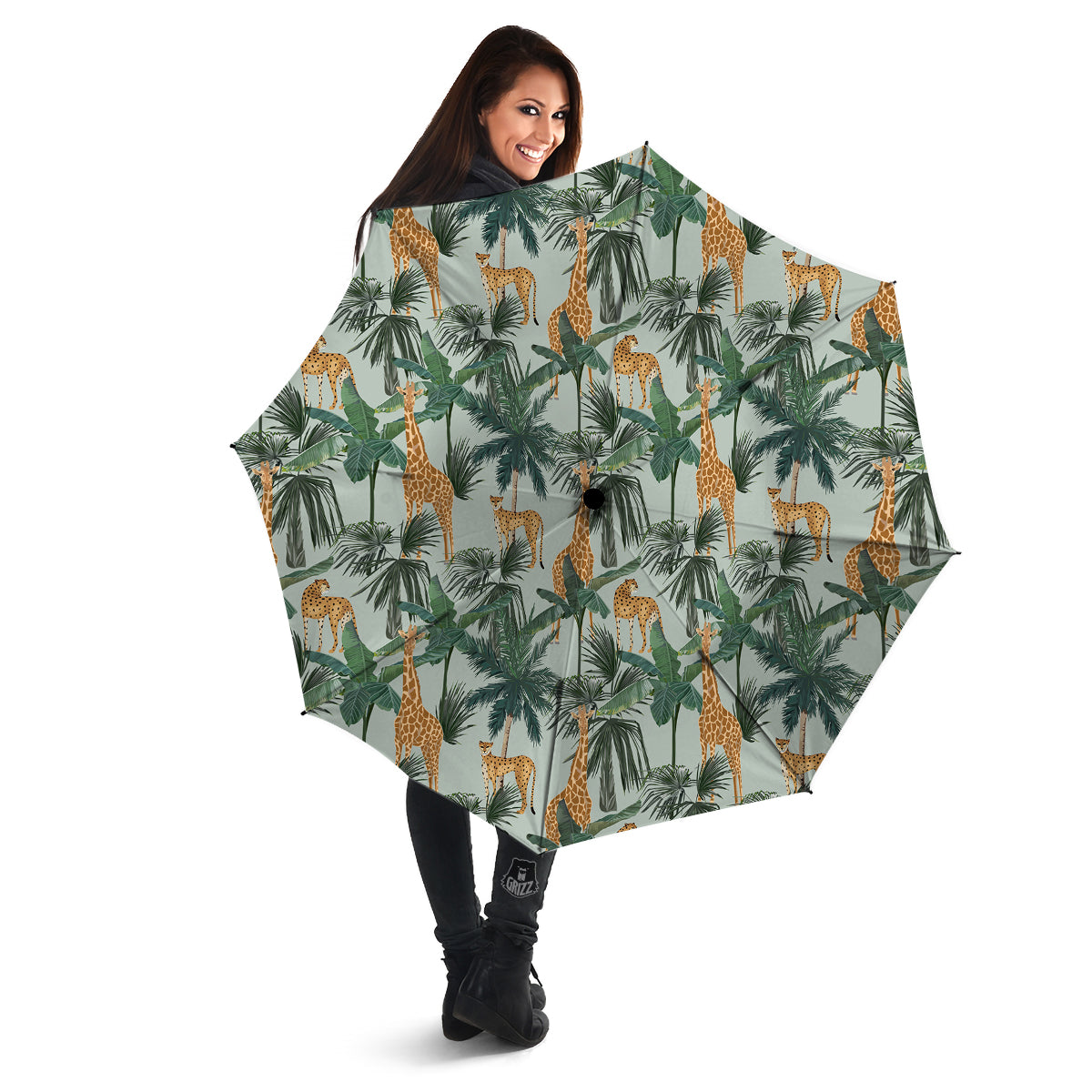 Giraffe And Leopard Vintage Print Pattern Umbrella-grizzshop