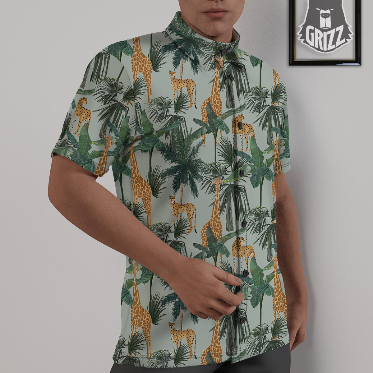 Giraffe And Leopard Vintage Print Pattern Untucked Shirts-grizzshop