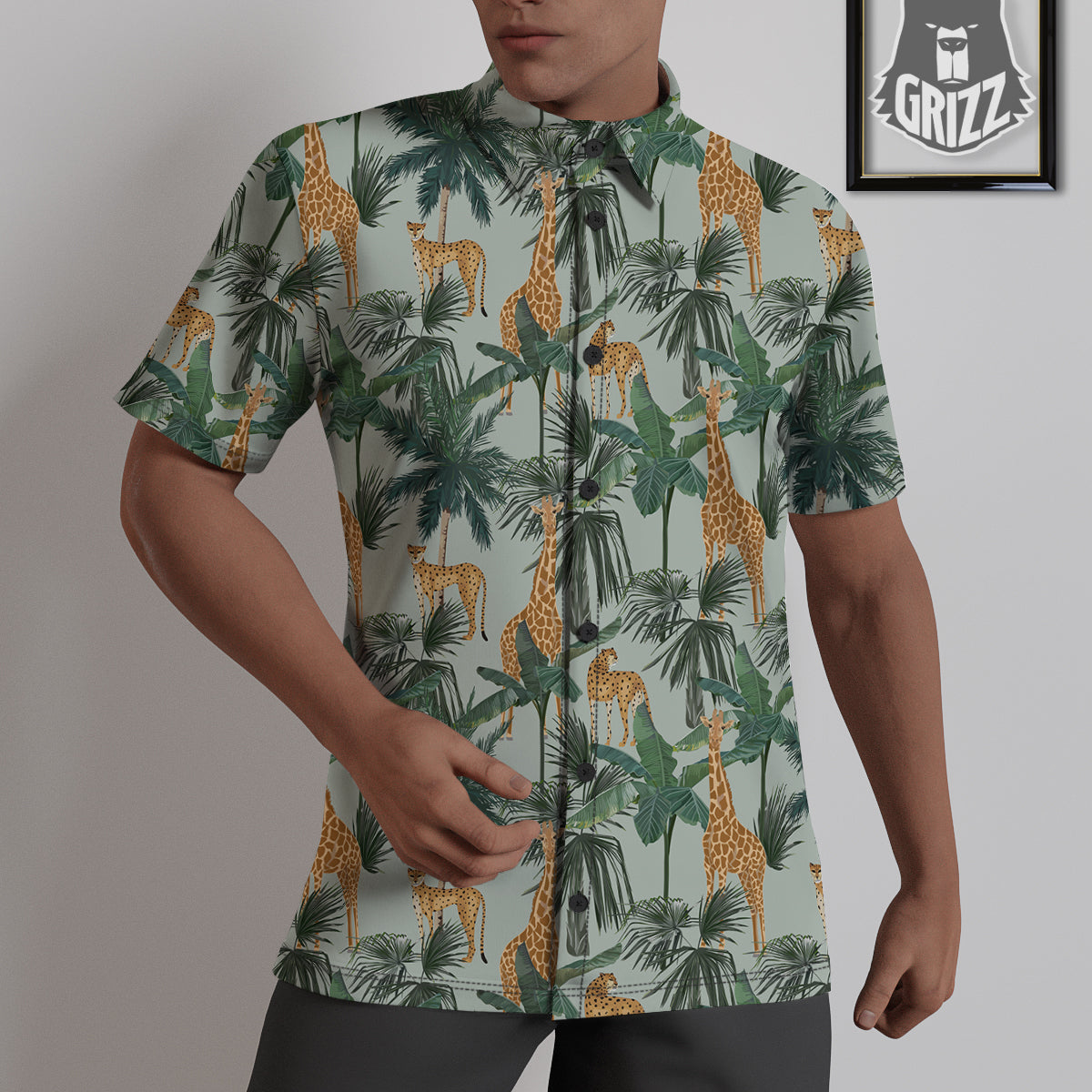 Giraffe And Leopard Vintage Print Pattern Untucked Shirts-grizzshop