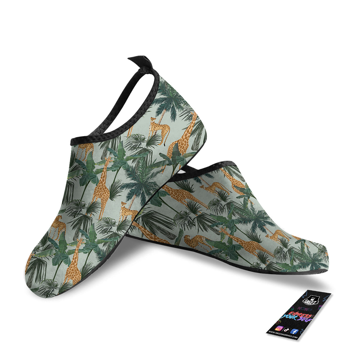 Giraffe And Leopard Vintage Print Pattern Water Shoes-grizzshop