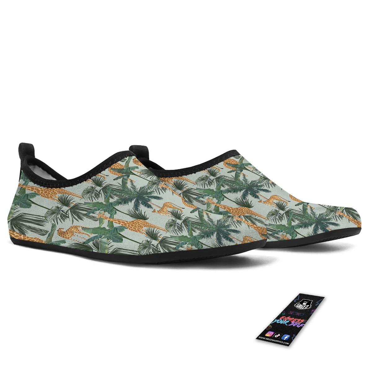 Giraffe And Leopard Vintage Print Pattern Water Shoes-grizzshop