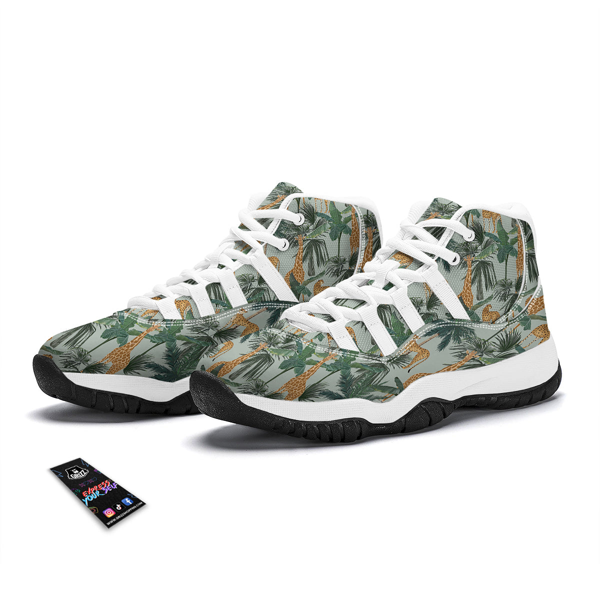 Giraffe And Leopard Vintage Print Pattern White Bball Shoes-grizzshop