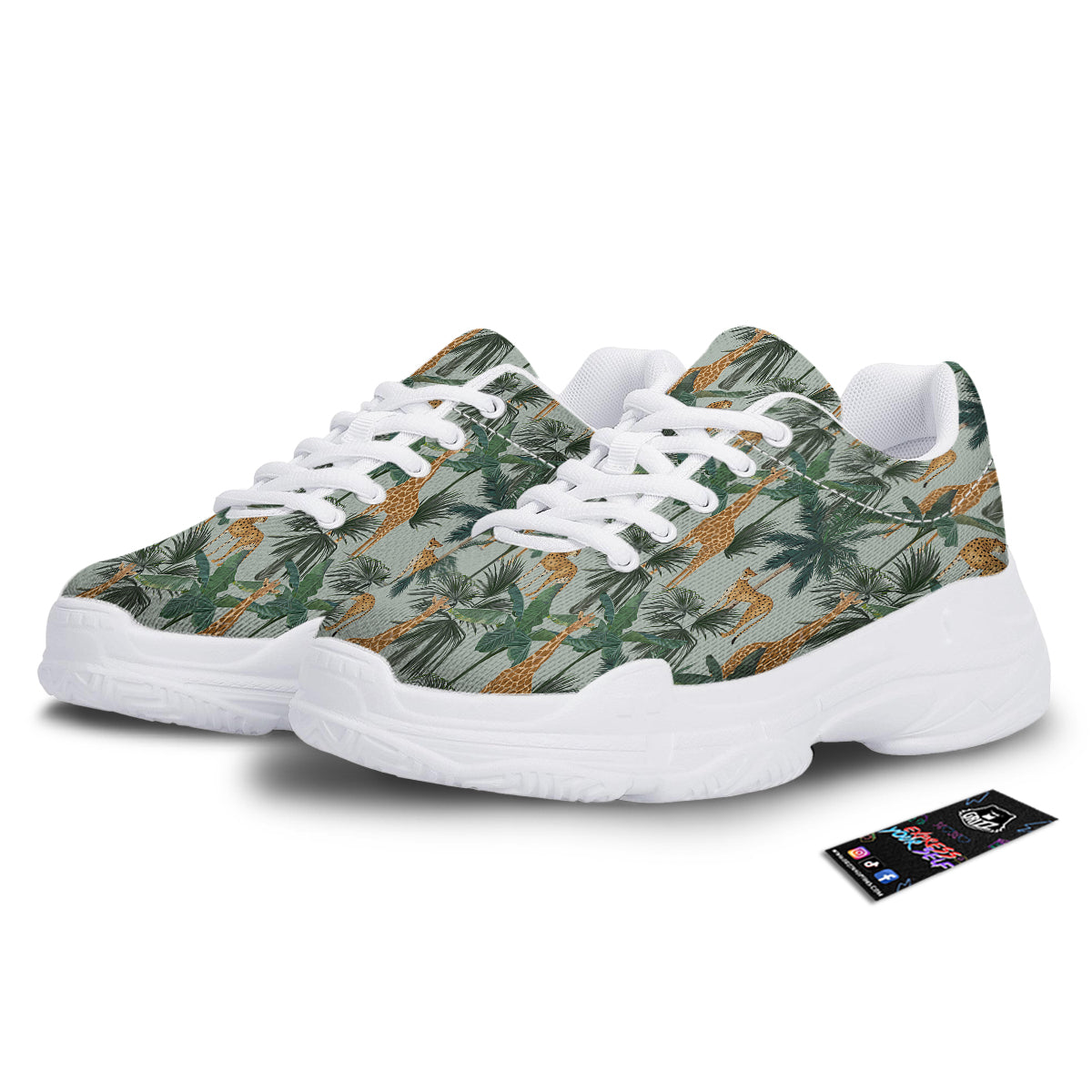 Giraffe And Leopard Vintage Print Pattern White Chunky Shoes-grizzshop