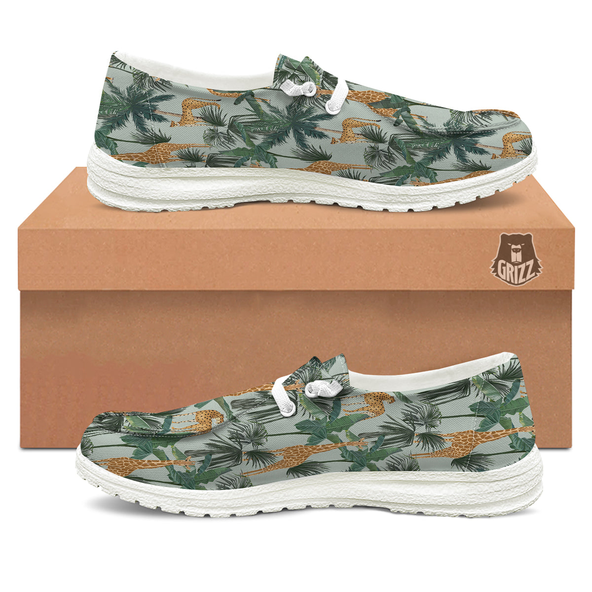 Giraffe And Leopard Vintage Print Pattern White Loafers-grizzshop