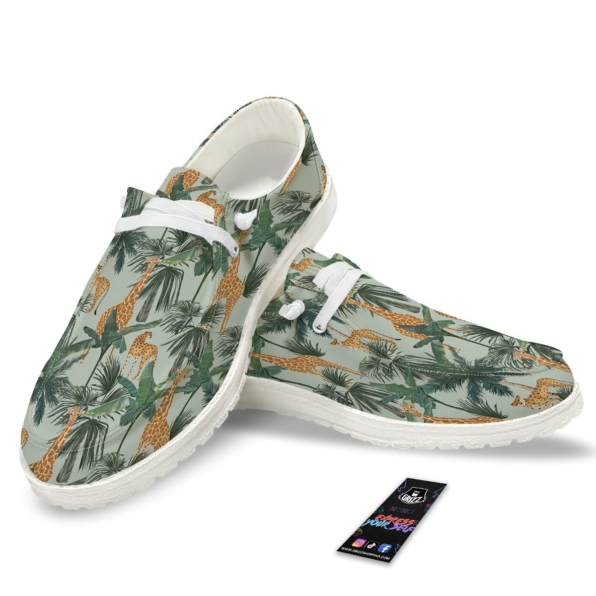 Giraffe And Leopard Vintage Print Pattern White Loafers-grizzshop
