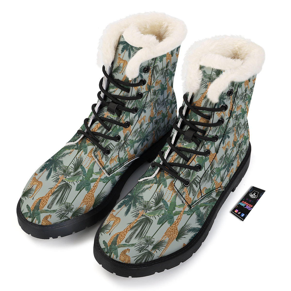 Giraffe And Leopard Vintage Print Pattern Winter Boots-grizzshop