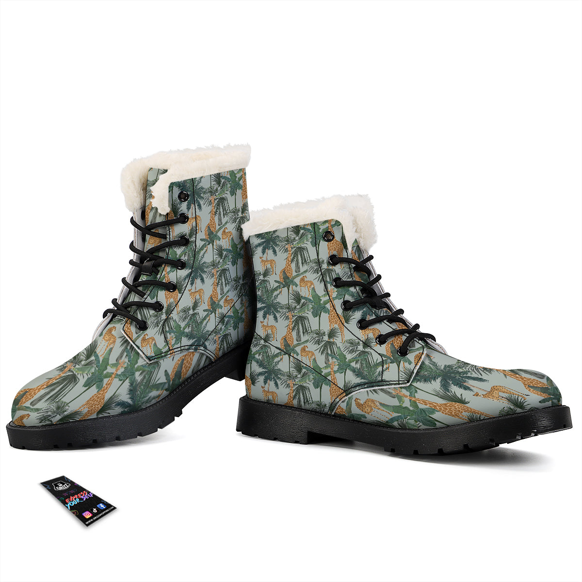 Giraffe And Leopard Vintage Print Pattern Winter Boots-grizzshop