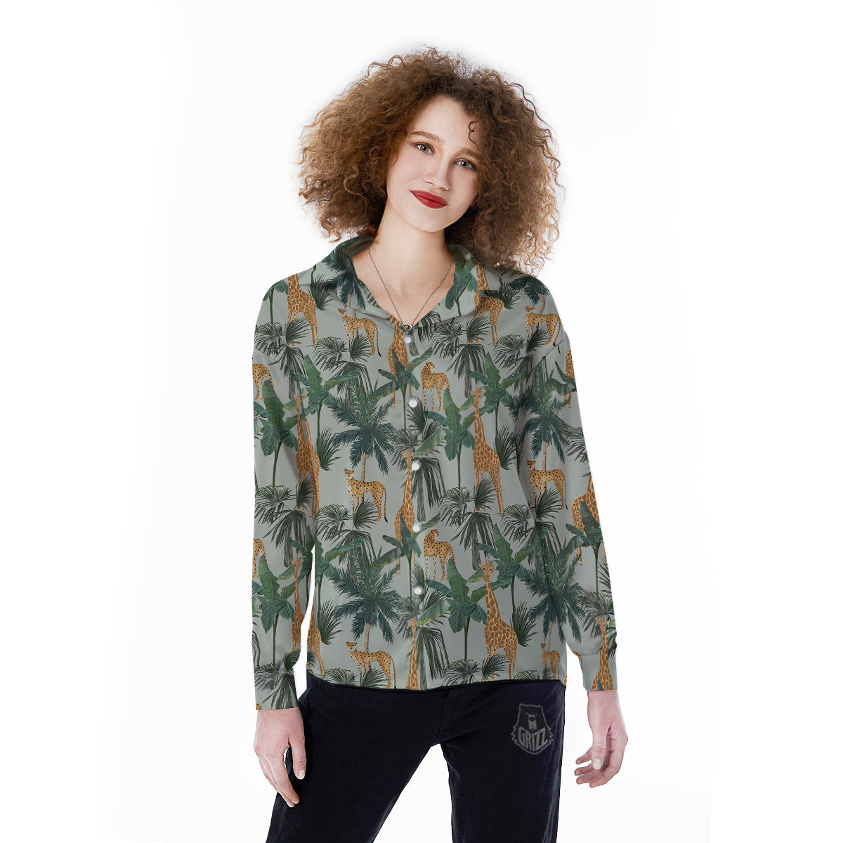 Giraffe And Leopard Vintage Print Pattern Women's Long Sleeve Shirts-grizzshop