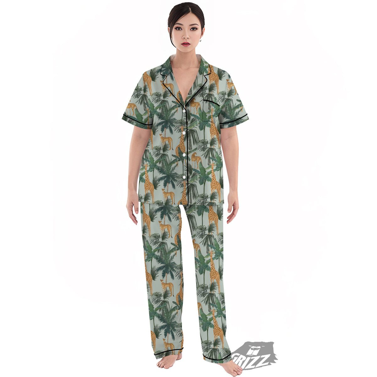 Giraffe And Leopard Vintage Print Pattern Women's Pajamas Set-grizzshop