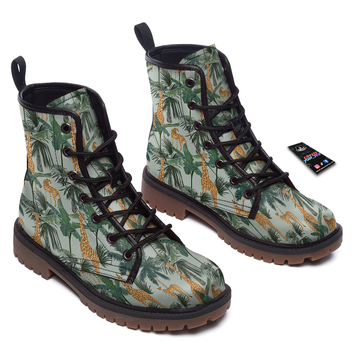Giraffe And Leopard Vintage Print Pattern Work Boots-grizzshop