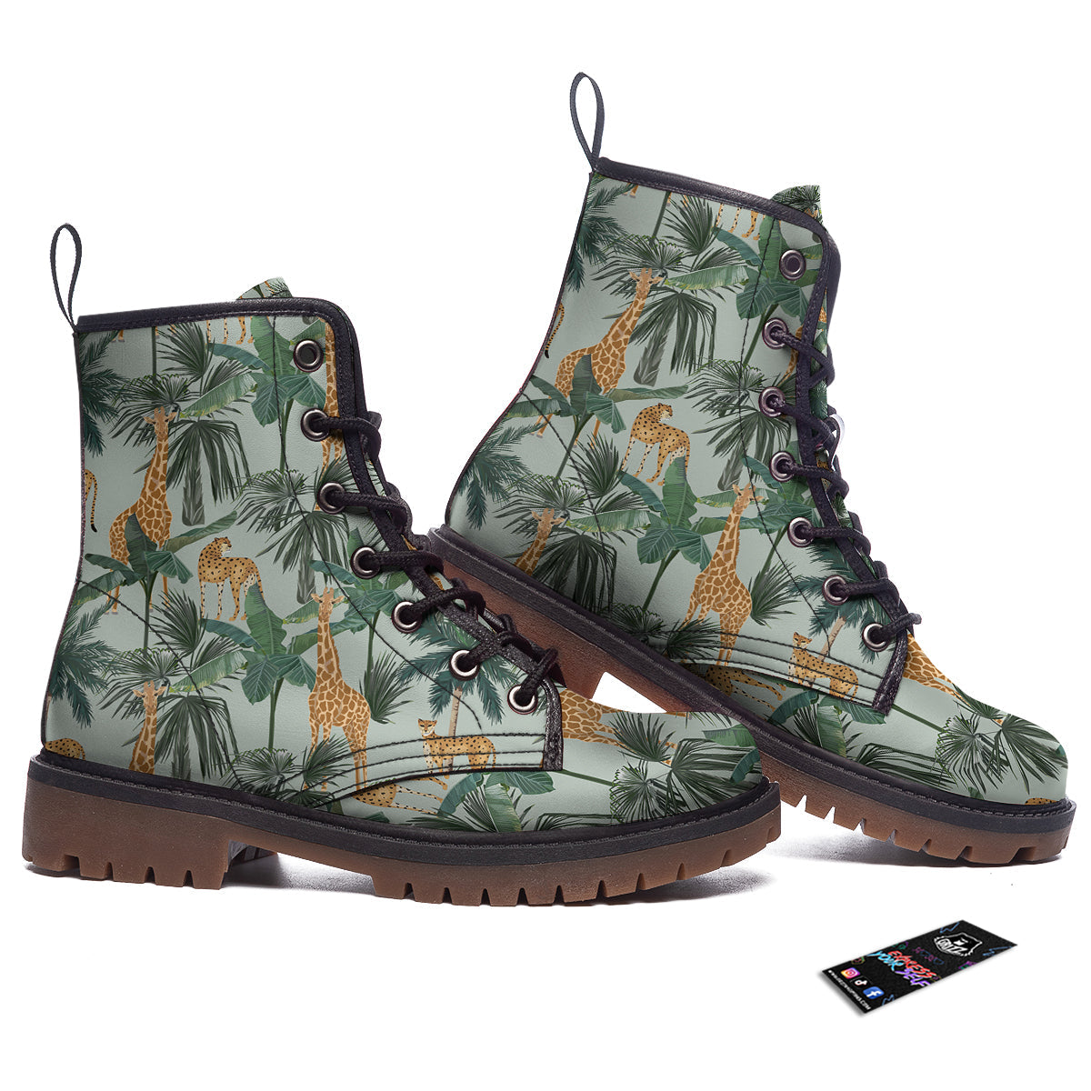 Giraffe And Leopard Vintage Print Pattern Work Boots-grizzshop