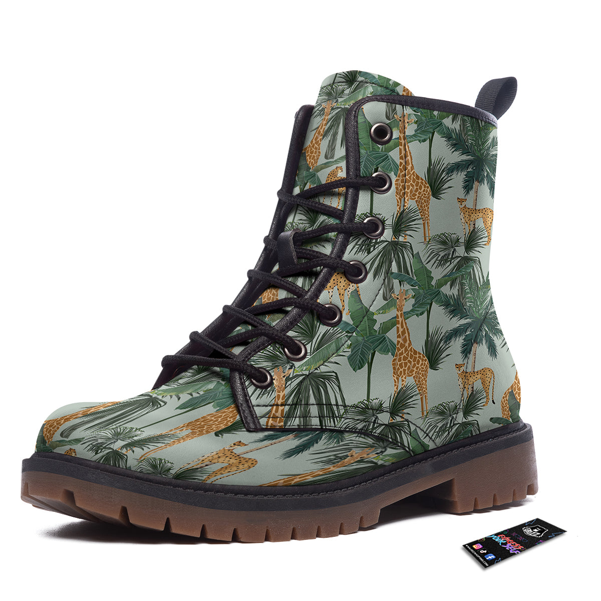 Giraffe And Leopard Vintage Print Pattern Work Boots-grizzshop