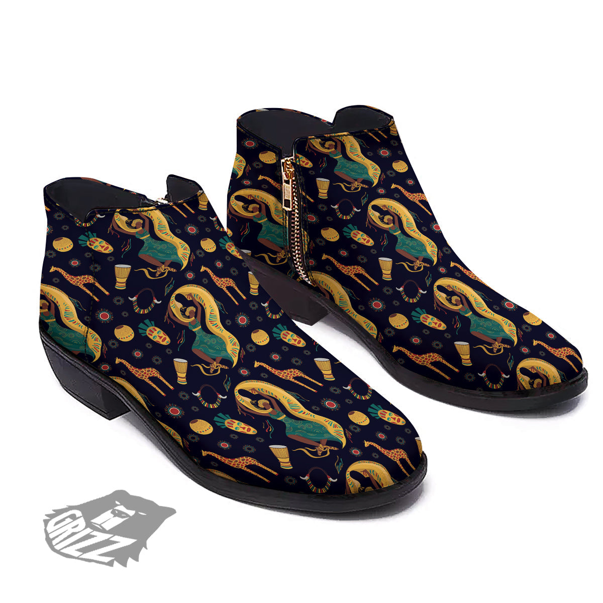 Giraffe Aztec Print Pattern Ankle Boots-grizzshop