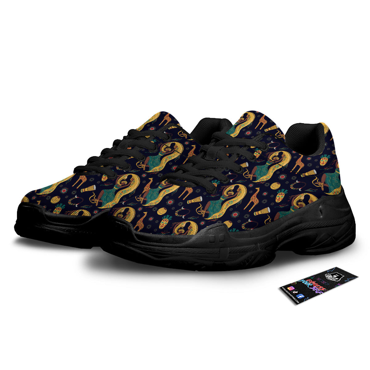 Giraffe Aztec Print Pattern Black Chunky Shoes-grizzshop