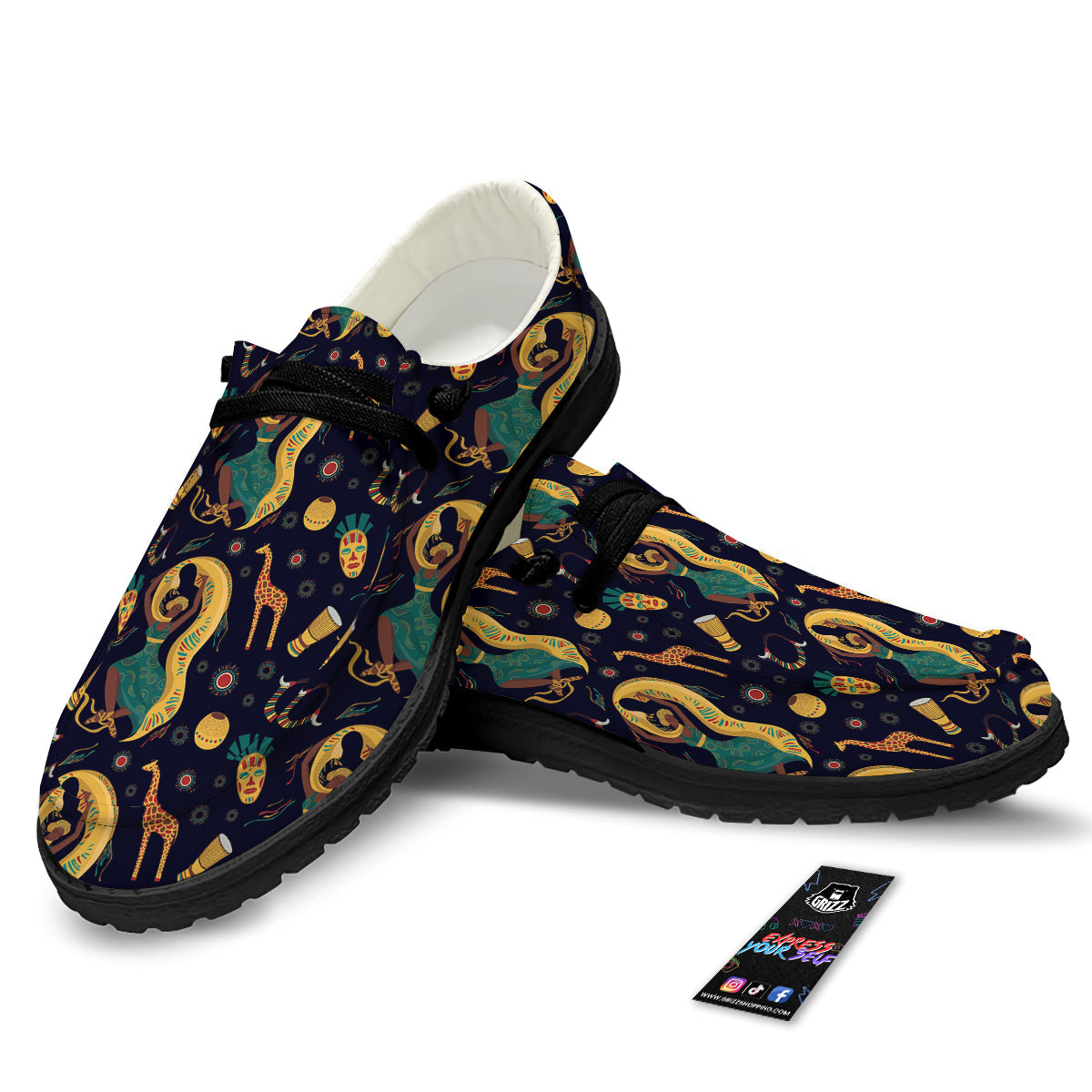 Giraffe Aztec Print Pattern Black Loafers-grizzshop