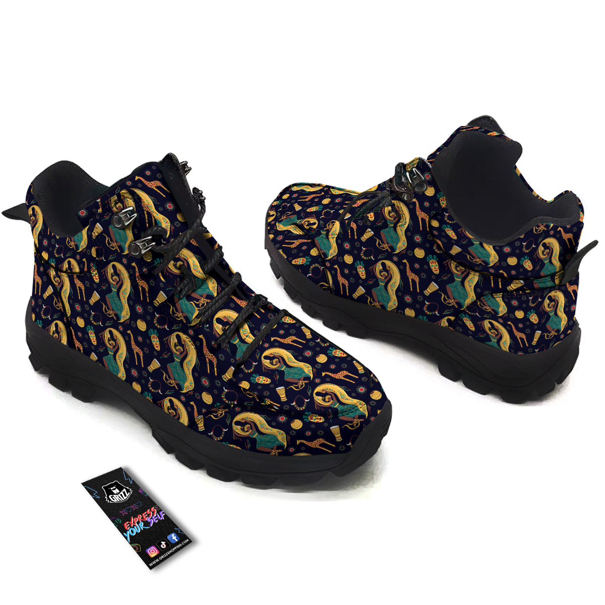 Giraffe Aztec Print Pattern Hiking Shoes-grizzshop