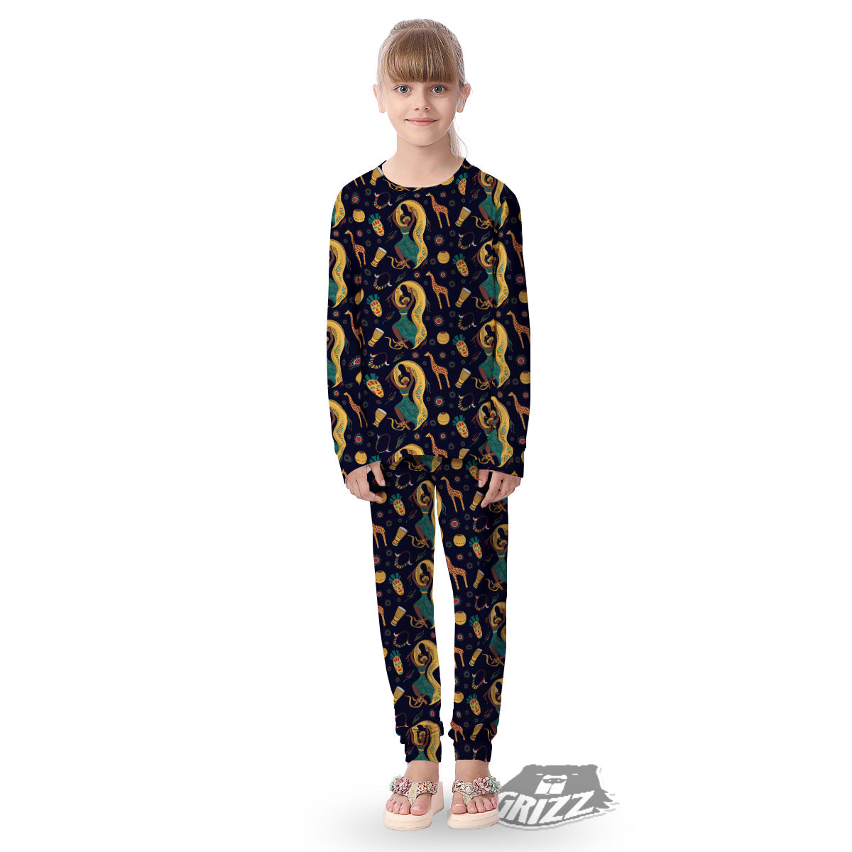 Giraffe Aztec Print Pattern Kid's Pajamas-grizzshop