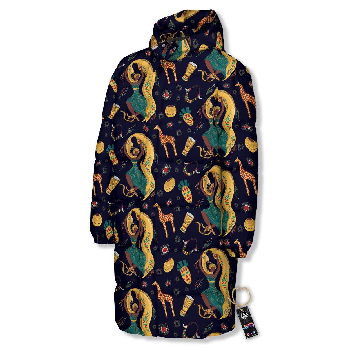 Giraffe Aztec Print Pattern Long Down Jacket-grizzshop
