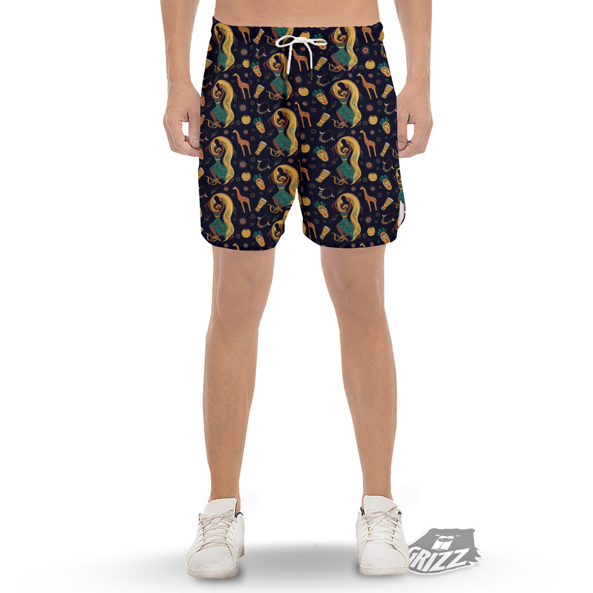 Giraffe Aztec Print Pattern Men's Gym Shorts-grizzshop