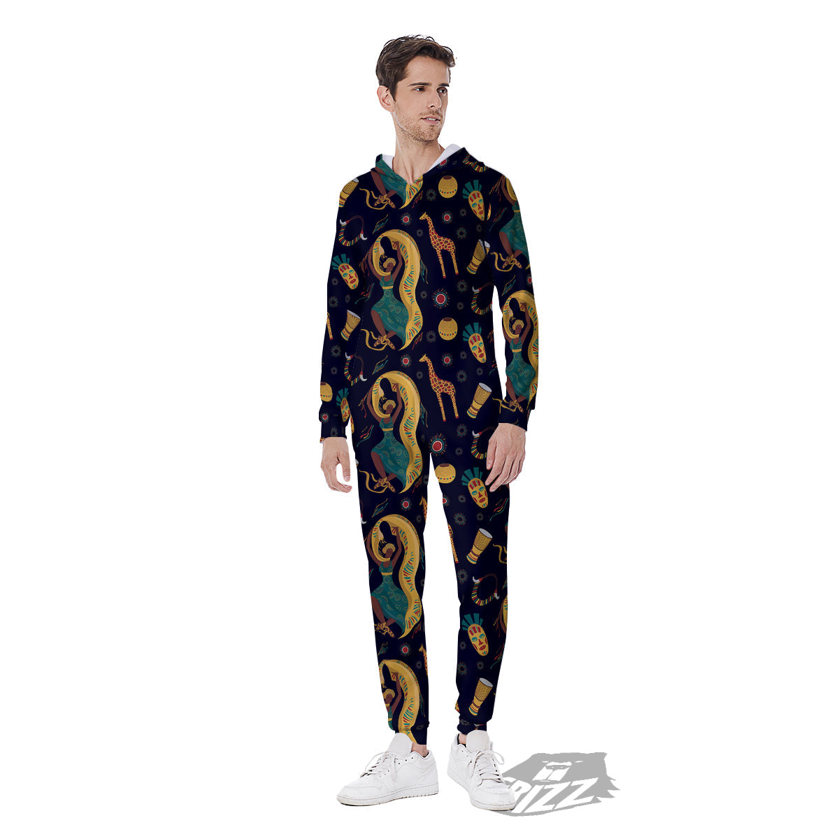 Giraffe Aztec Print Pattern Men's Jumpsuit-grizzshop