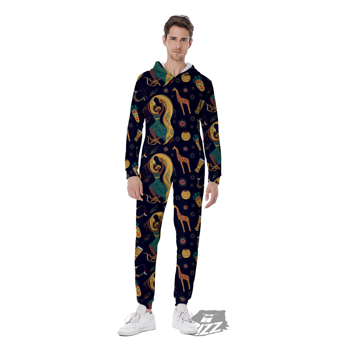 Giraffe Aztec Print Pattern Men's Jumpsuit-grizzshop