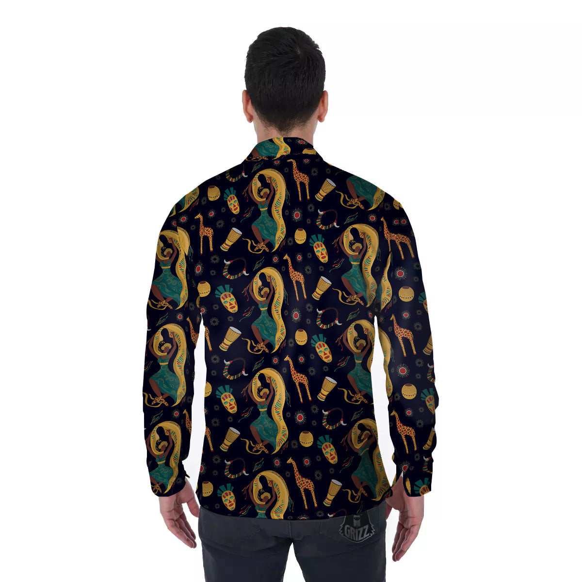 Giraffe Aztec Print Pattern Men's Long Sleeve Shirts-grizzshop