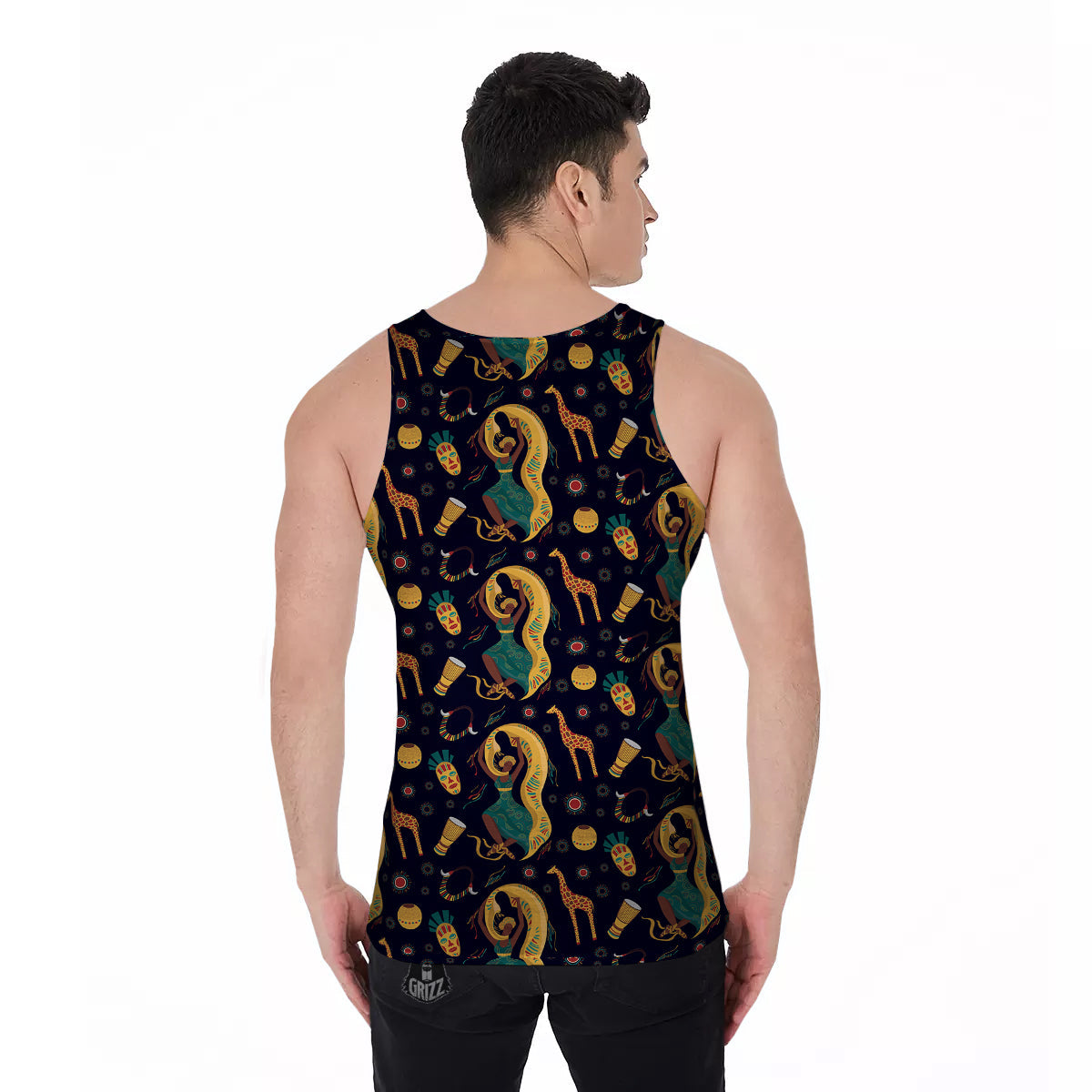 Giraffe Aztec Print Pattern Men's Tank Top-grizzshop