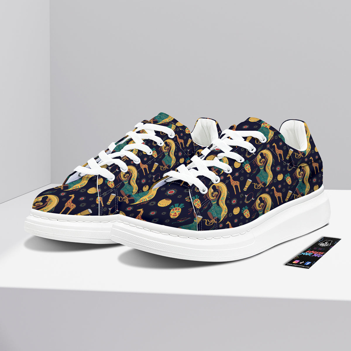 Giraffe Aztec Print Pattern Platform Shoes-grizzshop