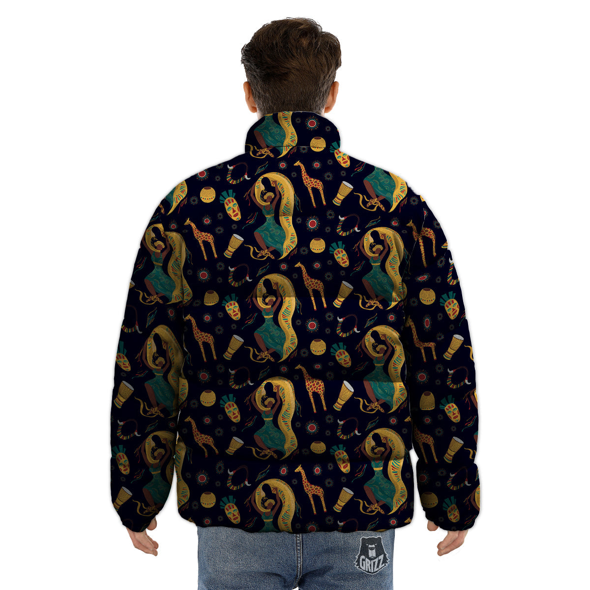 Giraffe Aztec Print Pattern Puffer Jacket-grizzshop