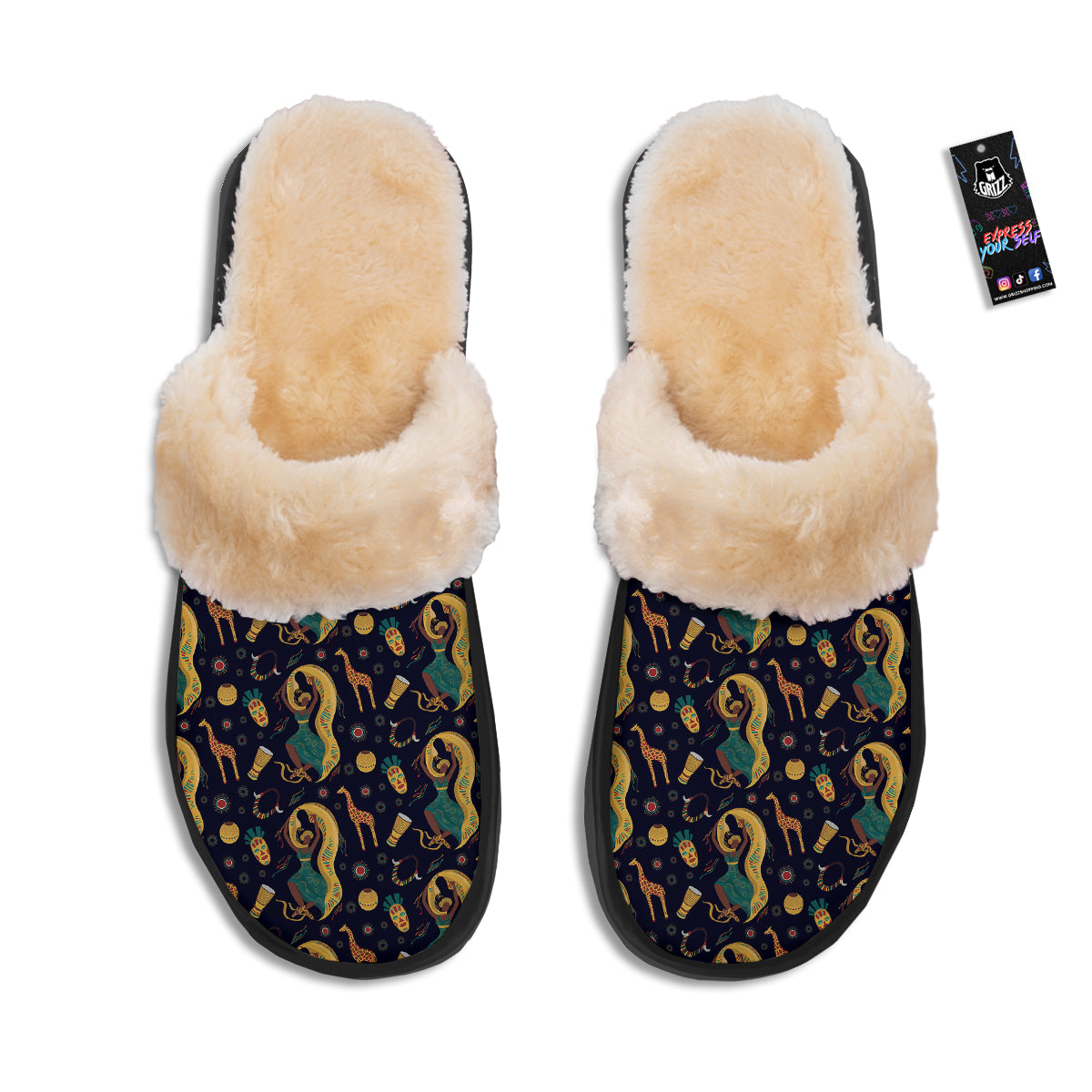Giraffe Aztec Print Pattern Slippers-grizzshop