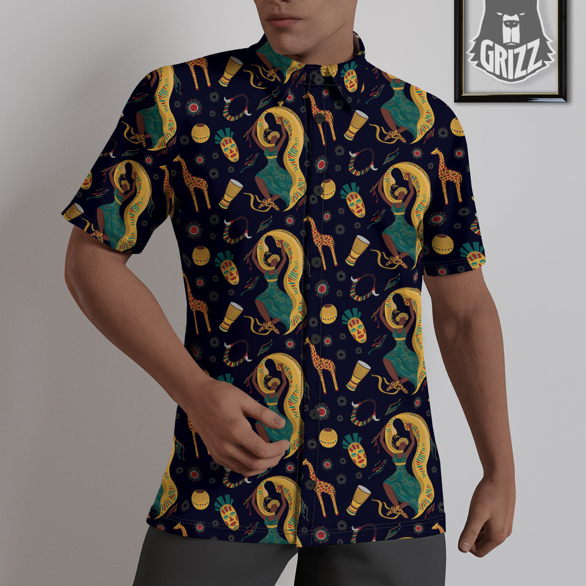 Giraffe Aztec Print Pattern Untucked Shirts-grizzshop