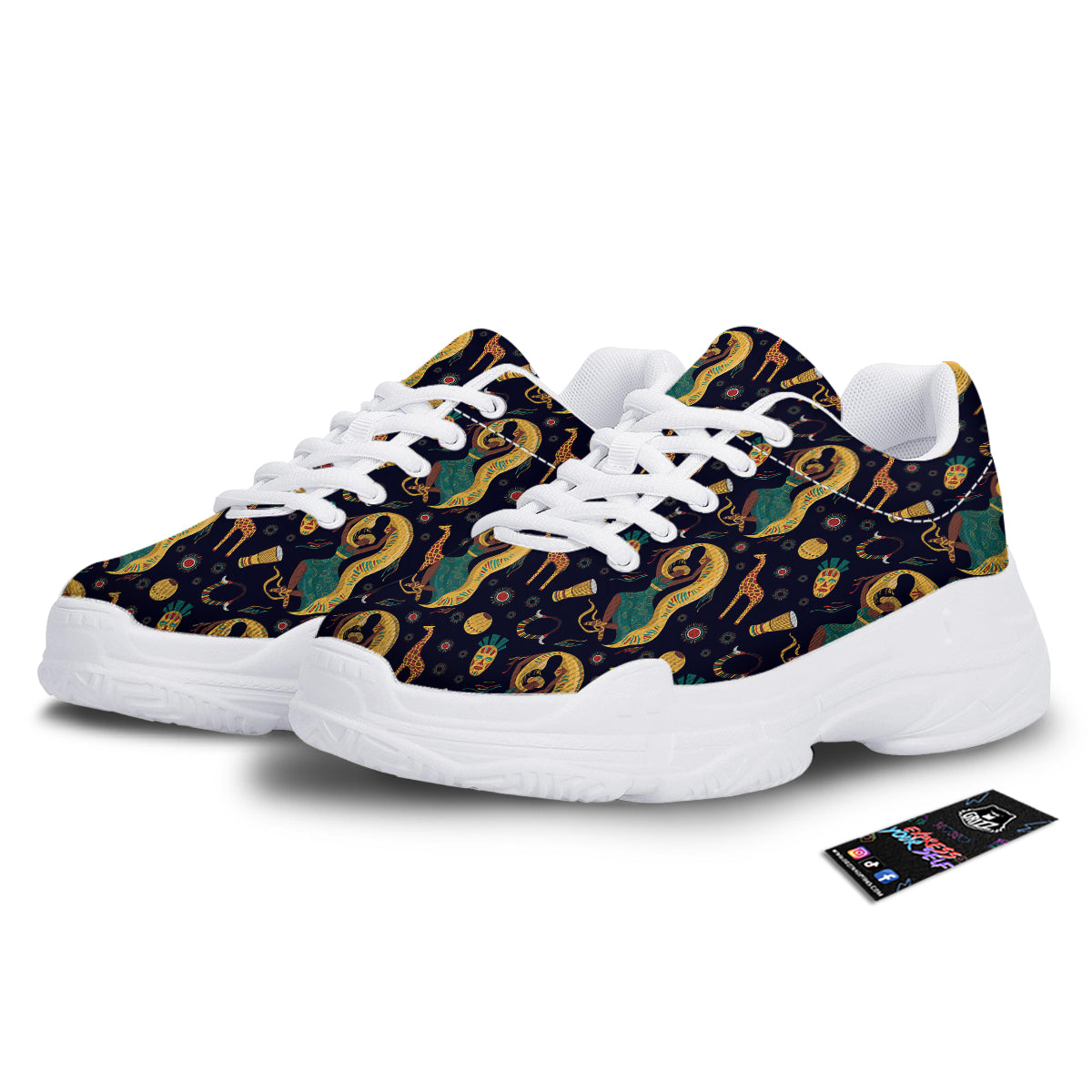 Giraffe Aztec Print Pattern White Chunky Shoes-grizzshop