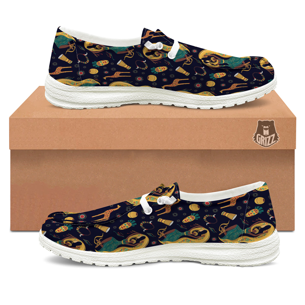 Giraffe Aztec Print Pattern White Loafers-grizzshop