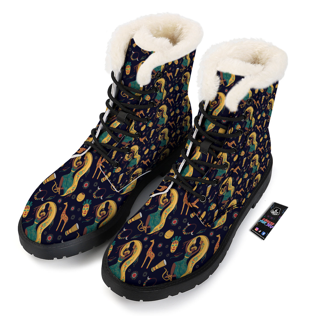 Giraffe Aztec Print Pattern Winter Boots-grizzshop