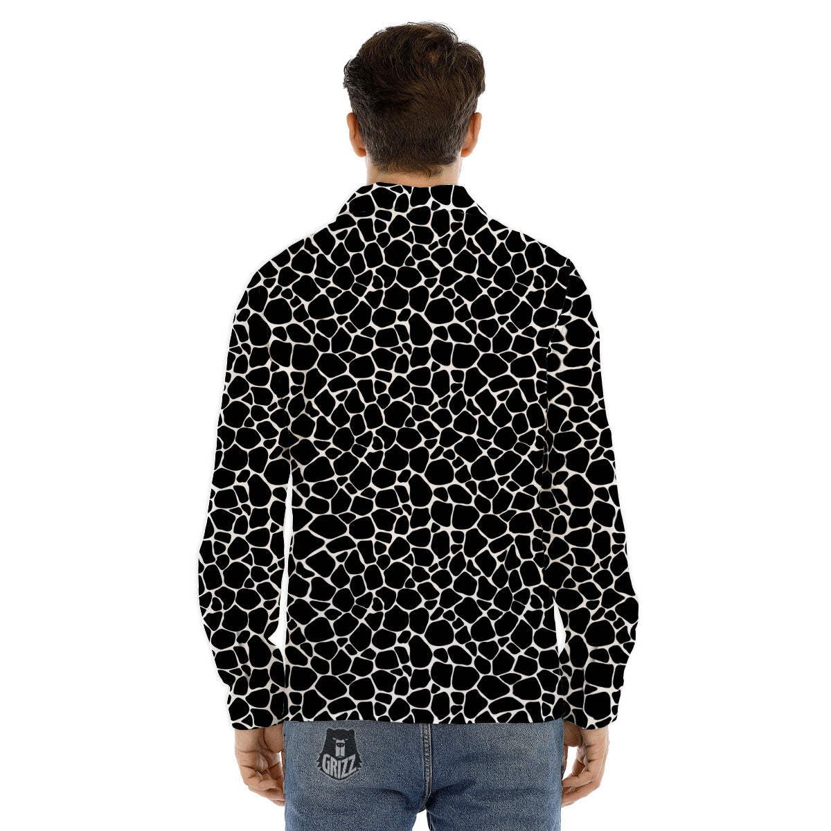 Giraffe Black Tropical Print Pattern Men's Dress Shirts-grizzshop