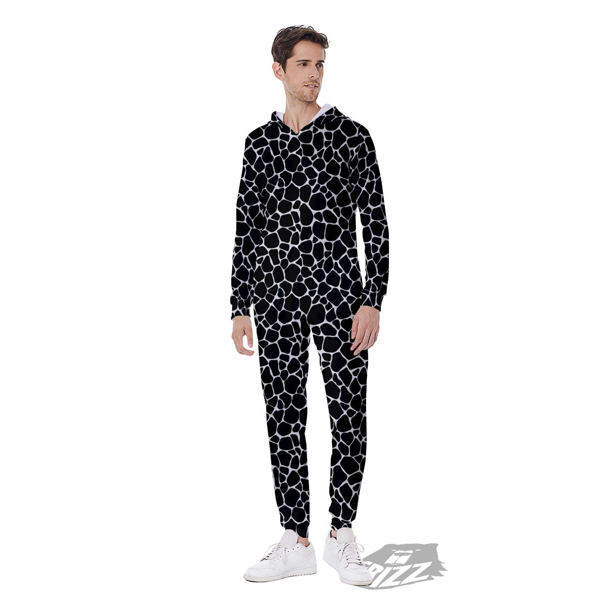 Giraffe Black Tropical Print Pattern Men's Jumpsuit-grizzshop