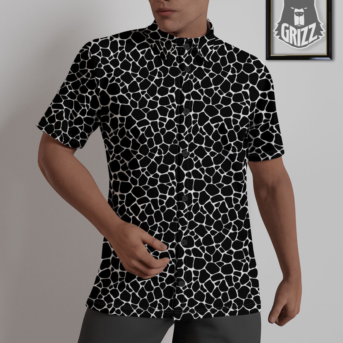 Giraffe Black Tropical Print Pattern Untucked Shirts-grizzshop