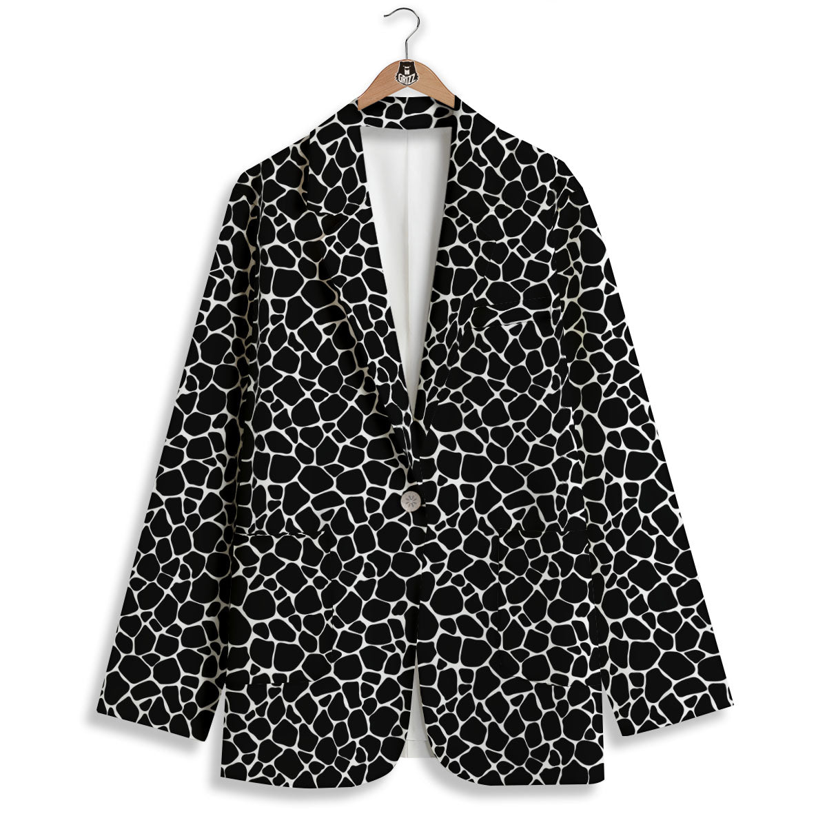 Giraffe Black Tropical Print Pattern Women's Blazer-grizzshop
