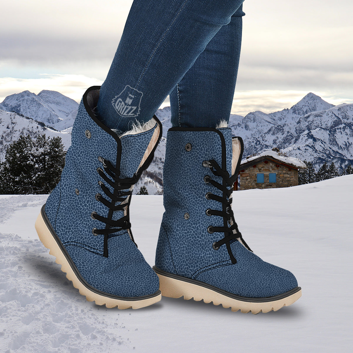 Giraffe Blue Print Snow Boots-grizzshop