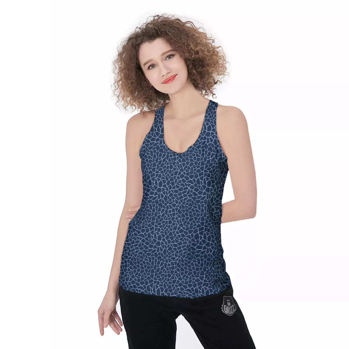 Giraffe Blue Print Women's Racerback Tank Top-grizzshop