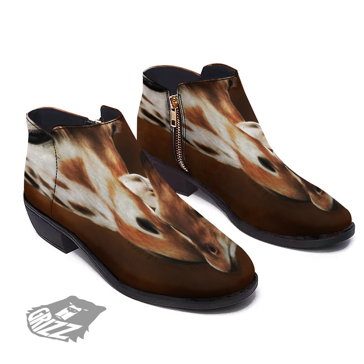Giraffe Brown Print Ankle Boots-grizzshop