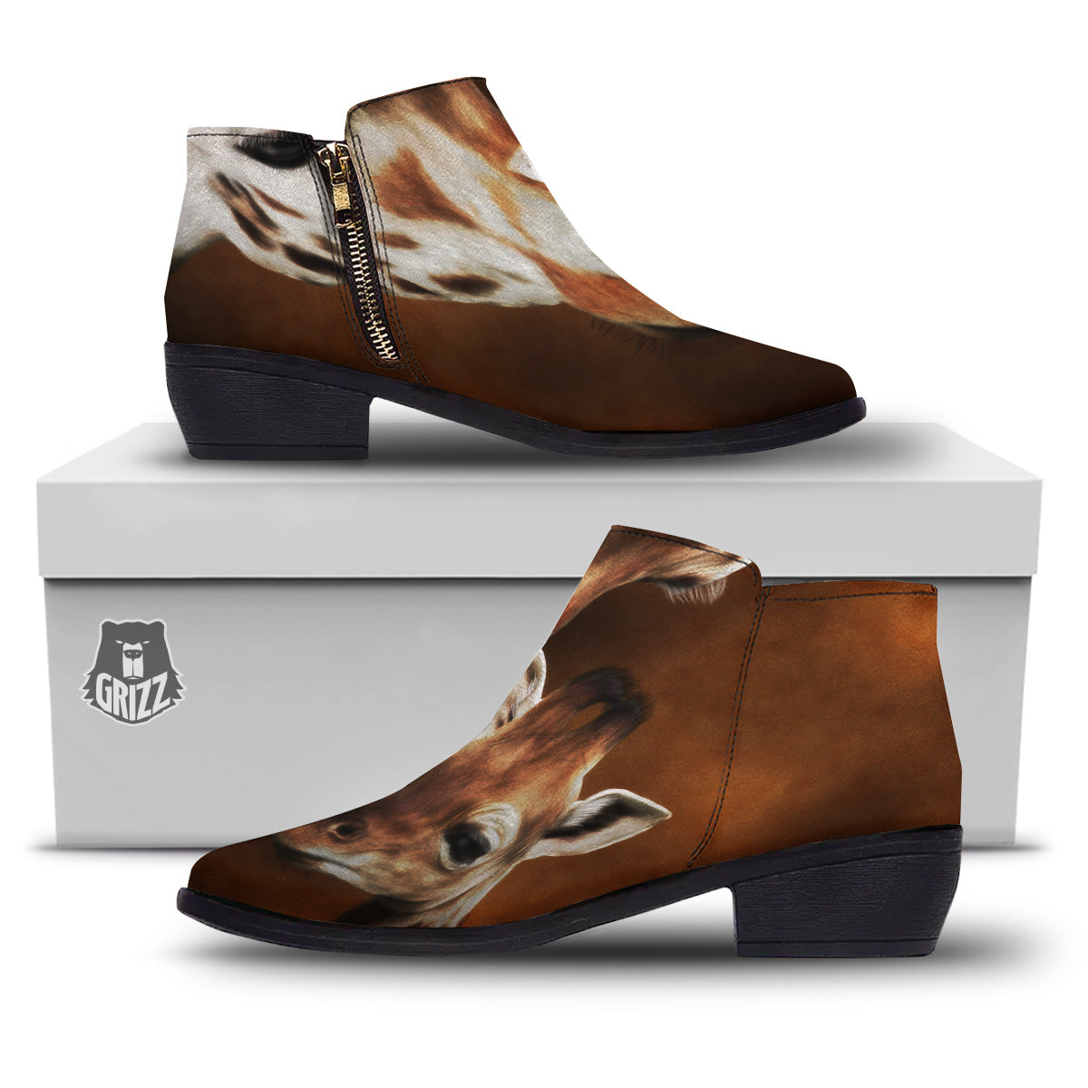 Giraffe Brown Print Ankle Boots-grizzshop