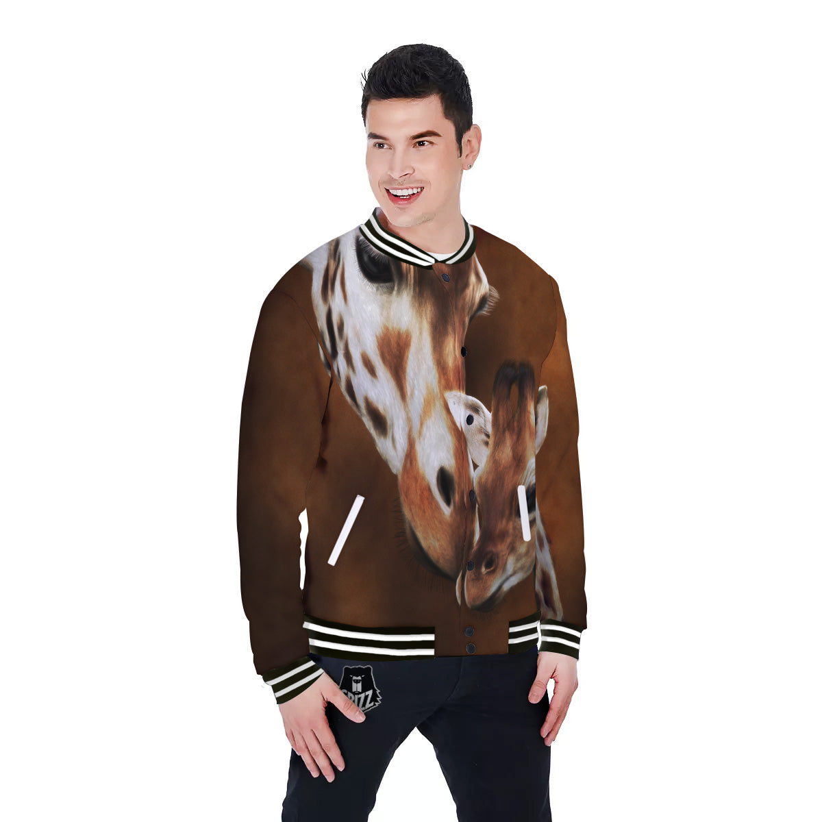 Giraffe Brown Print Baseball Jacket-grizzshop