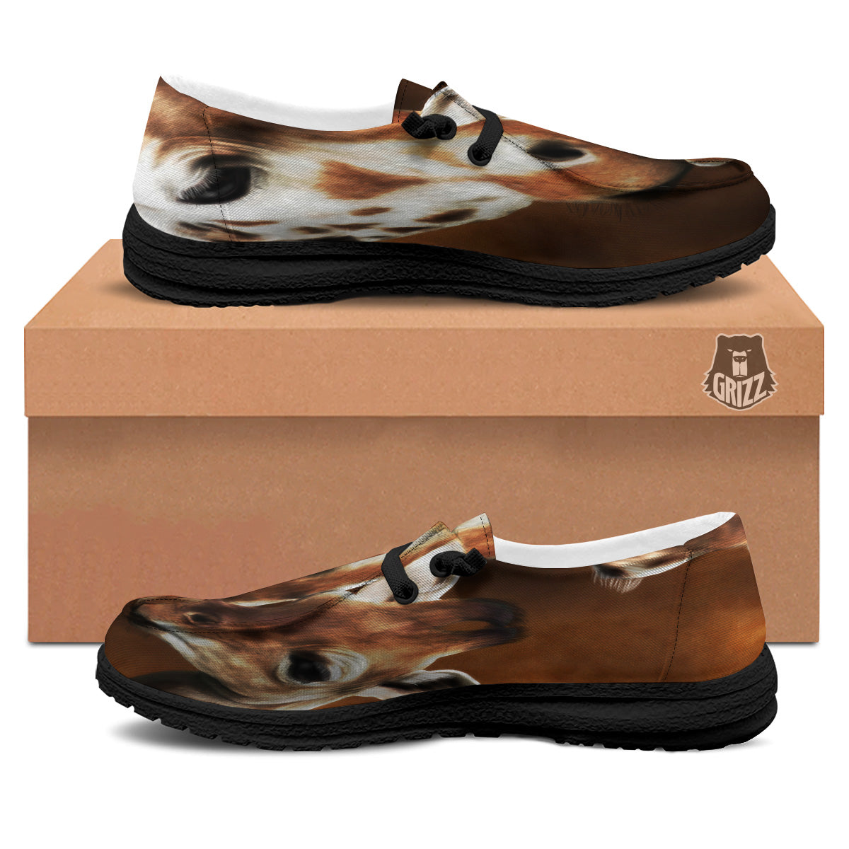 Giraffe Brown Print Black Loafers-grizzshop