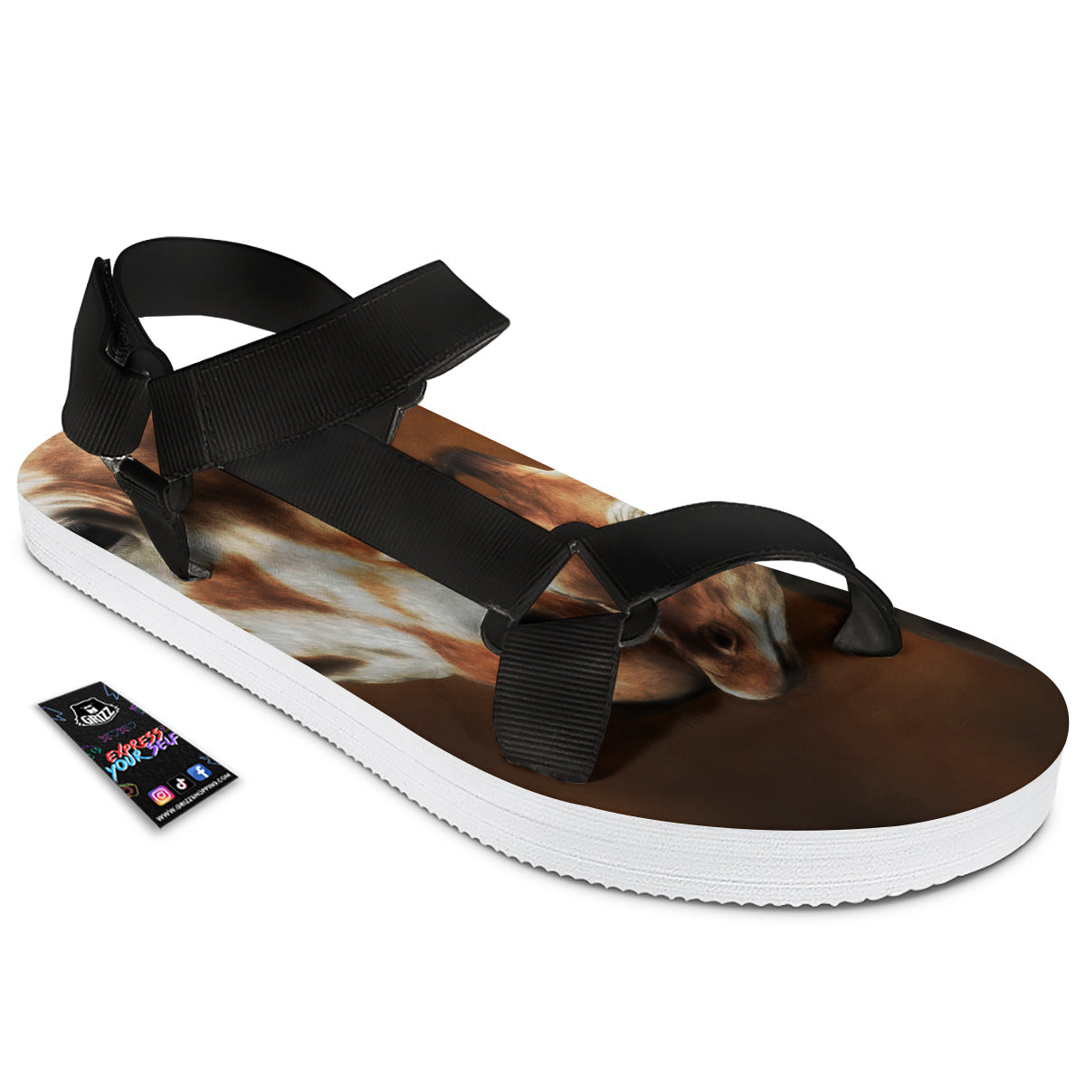 Giraffe Brown Print Black Open Toe Sandals-grizzshop